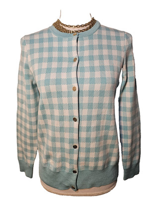 NWT Draper James Womens RSVP Size S Turquoise Gingham Cardigan Sweater Button Up