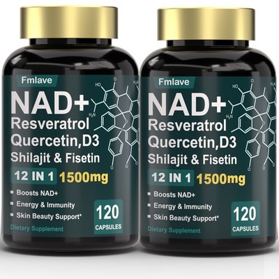 2x NAD+ Supplement 1500mg with Resveratrol | Cellular Health & Energy | 240 Caps