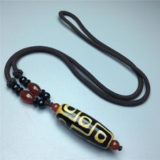 Tibetan Nine Eye Dzi Bead Pendant Necklace Agate Chalcedony Buddhist Amulet