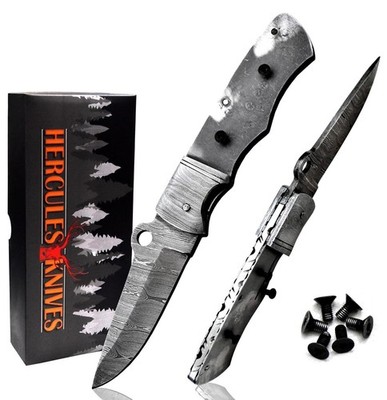 Custom Damascus Steel Pocket Folding Knife Blank Blade Hand Forged Damascus -...