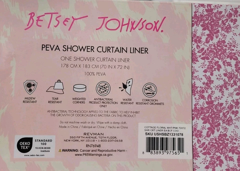 NEW Betsey Johnson Pink Floral Shower Curtain Liner PEVA - Image 4 of 4