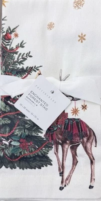 Pottery Barn Enchanted Forest Stag Cotton Napkins Set/4