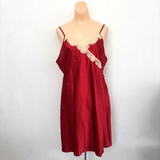 Womens Red Satin Lace Trim Slip Dress Medium Fairy Cottage Coquette Dainty Indie