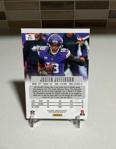 Panini Prizm Deca 2024 - Justin Jefferson #211 Minnesota Vikings - Imagen 2 de 2