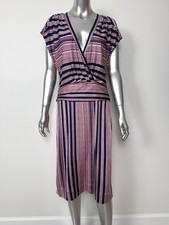 Tory Burch Retro Stipe Dress Womens Large 100% Silk 80s 90s Summer