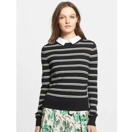 Veronica Beard Collared Button Back Black Stripe … - image 1
