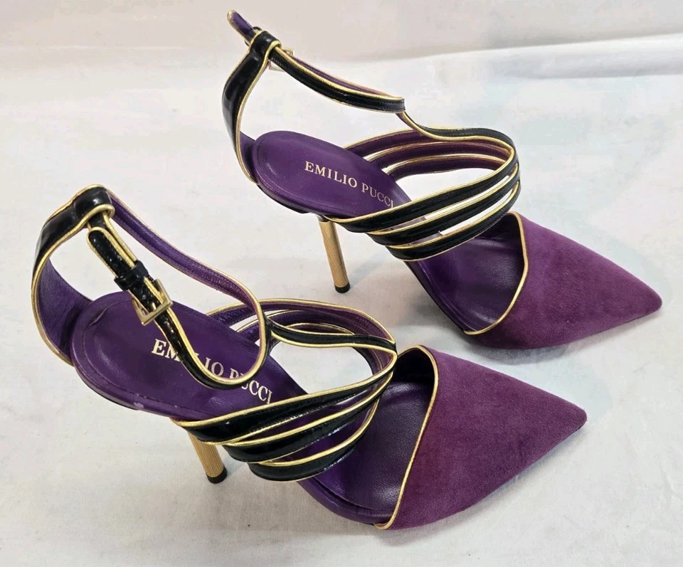 Женские туфли-лодочки Emilio Pucci размер 37,5 фиолетовая замша с Т-образным ремешком - Изображение 2 из 4