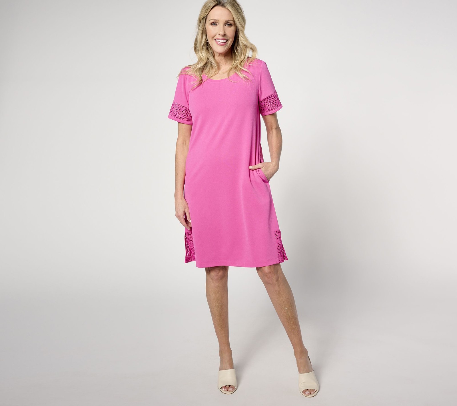 Isaac Mizrahi Live! Women's Plus Sz Dress 2X Short Sleeve Pebble Pink A645017