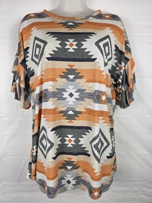 Heimish USA Aztec Ruffle Sleeves  Women's Blouse Size XL