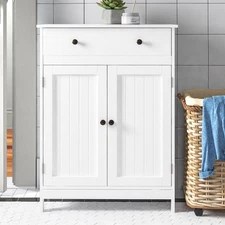 Wooden Floor Cabinet Freestanding Bathroom Storage Cabinet Unit Home Decor White