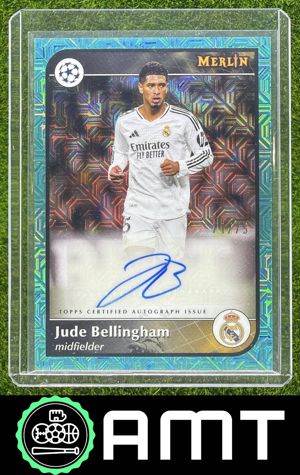 Jude Bellingham 2024-25 Topps Merlin Chrome UEFA CC /75 Auto Aqua Mojo view 1