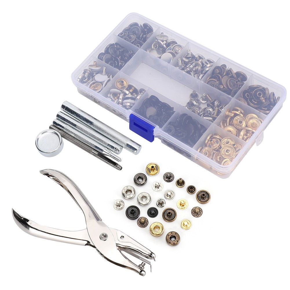 140 Set Metal Buttons Snap Fastener Punch Pliers Rivet Buttons Spare 12.5mm