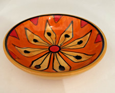 Vintage small hand painted coin trinket dish orange yellow red black