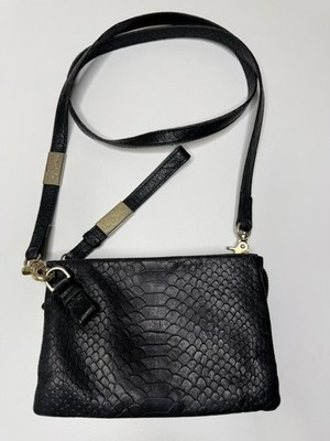 Foley + Corinna Cache Wristlet Crossbody Black Snakeskin Print Leather Moto Bag