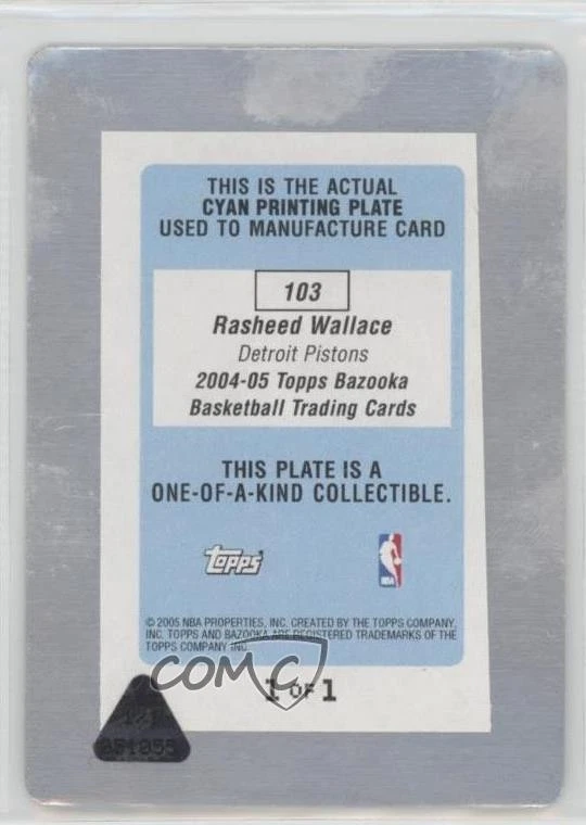2004-05 Topps Bazooka Printing Plate Cyan 1/1 Rasheed Wallace #103 2b6 - Image 2 of 3