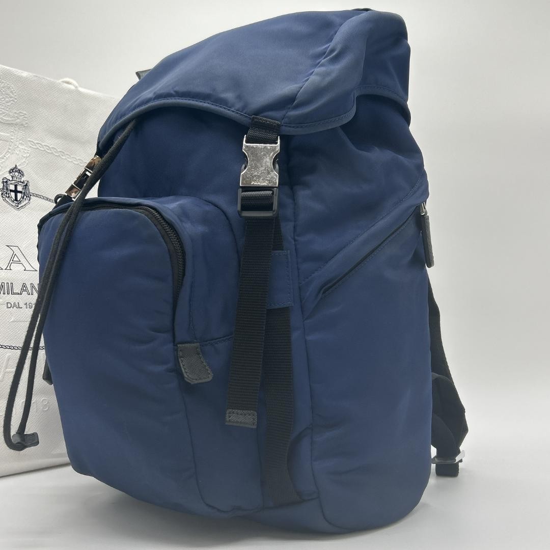 PRADA 2VZ135 Tessuto Nylon Rucksack Backpack Travel Bag Triangle Logo Plate Navy thumbnail 3