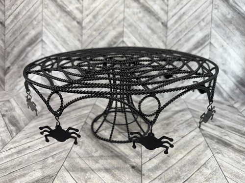 Black Metal Halloween Spiderweb Pedestal Cake Dessert Stand with Spiders