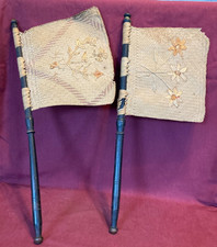 Two Vintage Handwoven Straw Hand Fans With Flowers