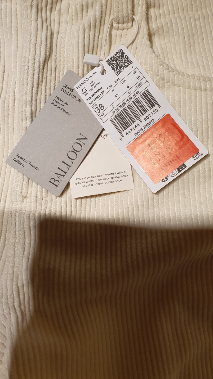 MNG Women's Wide Leg Cord Trousers UK Size 10 W31 L29 White Loose Corduroy Pants thumbnail 5