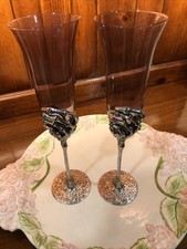 Pottery Barn Skeleton Hand Champagne Flutes Wine Glasses Replacements 2 11” Goth