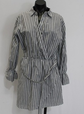 Express Women's Poplin Long Sleeve Stripe Tie Waist Dress EJ3 Gray Small NWT