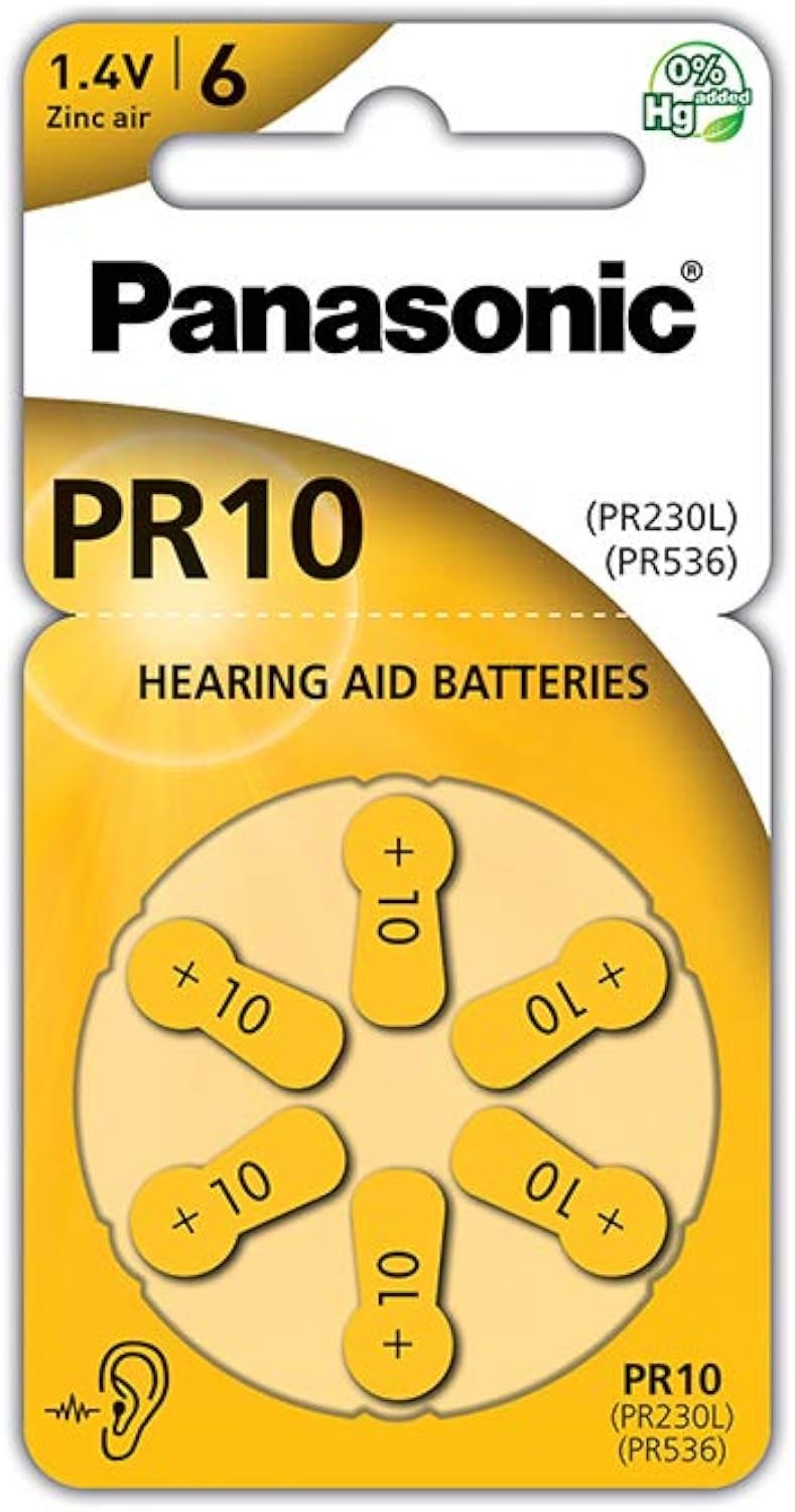 Panasonic PR10 Zinc Air Hearing Aid Batteries Type 10 1.4V Yellow Pack of 6