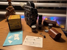 Bolex H16 Reflex Camera 3 Lenses 16mm 25mm 75mm Cases  Caps w/ 4 Rolls of Film