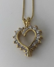 Gold Plated Sterling Silver Heart CZ Pendant on Box Chain Necklace 17.5  