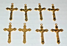 Lot of 8 Brass Cross Crucifix 1" Pendants Charms