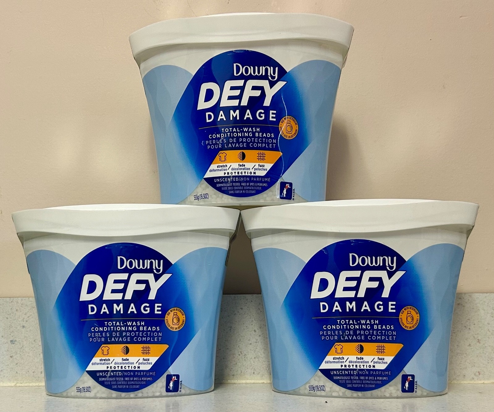 3 PACK Downy Defy Damage Total-Wash Conditioning Beads Unscented