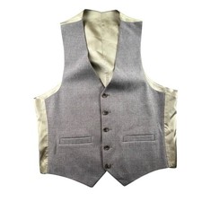 Mens Waistcoat Size US 40 Gray / Beige Plaid Formal Wool Dress Vest 5 Button
