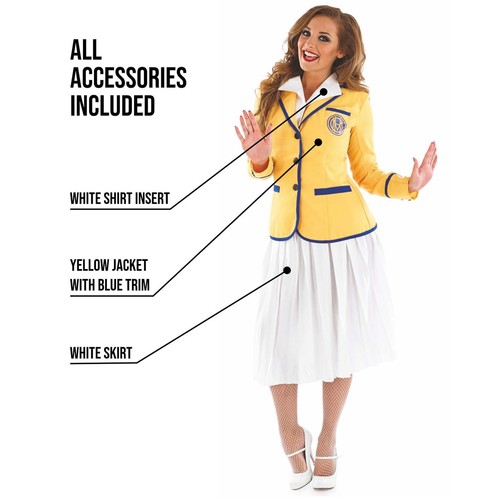 Womens Holiday Camp Helper Costume S - 3XL Ladies 80s Yellow Coat TV Fancy Dress - Picture 3 of 4