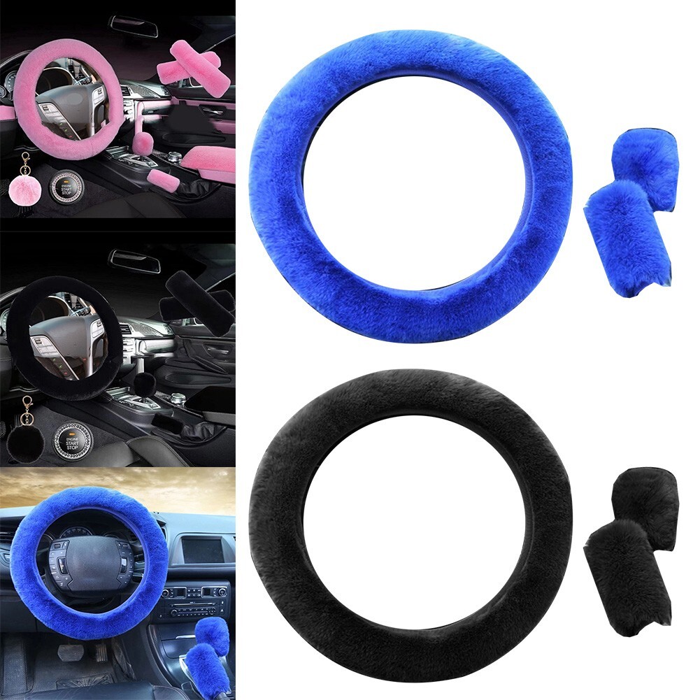 Comfortable 3 Piece Auto Plush Cover Set for Cold Weather Driving Safety