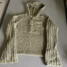 90s Vintage Buckle Green Hoodie Sweater Flared Sleeves Large