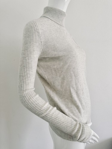 Bassike Maglione Maglione Slim Costina Girocollo Cashmere Maglia Lana Écru Ta... - Foto 12 di 23