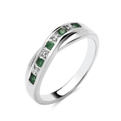 925 Sterling Silber natürlicher Smaragd & Diamant Crossover Ring