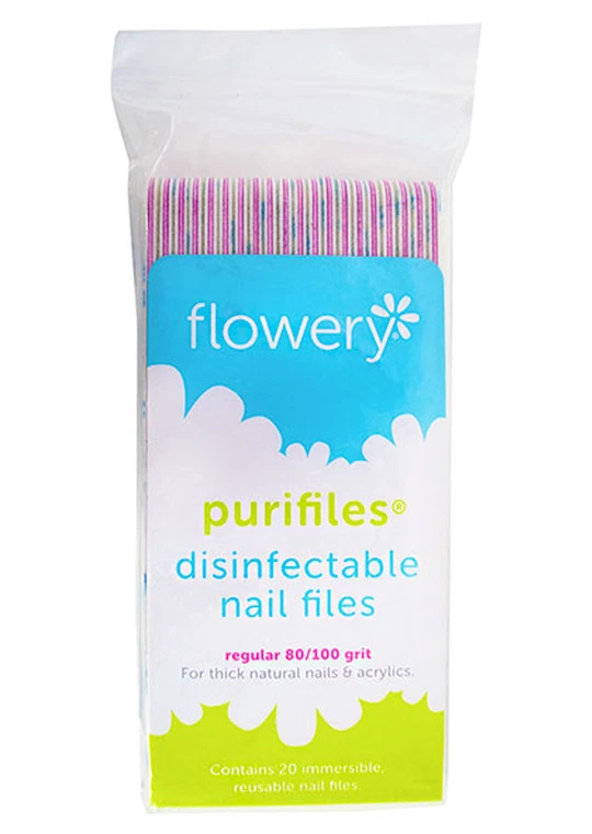 2 x Purifiles Flowery 20 Pink Nail Files 80/100 Reusable Disinfecaible (MF2108) - Image 2 of 3