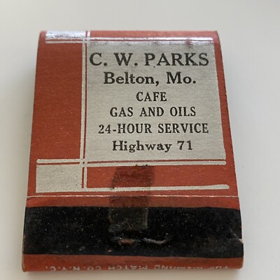Vintage Full Matchbook - CW Parks Cafe - Belton, Missouri