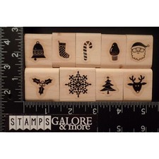 Stampin' Up RUBBER STAMPS SET 9 CHRISTMAS TREE SANTA REINDEER HOLLY STOCKING 15