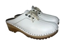 Troentorp Women's White Size 38 8 Audubon Lace Up Leather Work Nurse Clog Retro