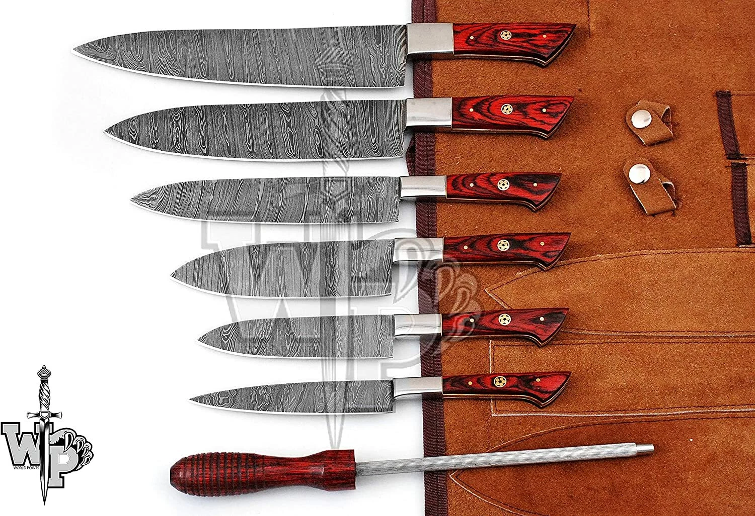 WP-Knives Custom Handmade Damascus Steel Splendid Kitchen Set Knives Lots of 7