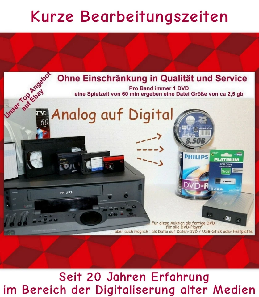 Digitalisieren VHS, VHS-C, Hi8, Video8, Digital8, MiniDV auf DVD o. Stick Mp4 - Bild 2 von 4