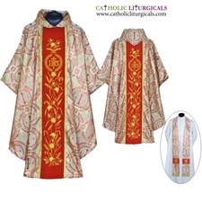 Metallic RED gothic collar vestment & stole set,Gothic chasuble,casulla NEW