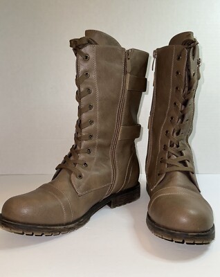 Dream Pairs Women Fashion Military Combat Boots Lace Up Mid Calf