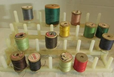 VINTAGE sewing general vintage lot of 13 spools PLASTIC HOLDER  SHADES THREAD