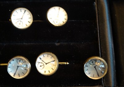 Vintage Rare Round Domed White 8 O'Clock Face Groom's Cufflinks + 3 Studs~5 Pc
