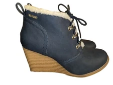 Nautica Gavina Women's Fur Lined Wedge Ankle Bootie Size 8 Blue White Casual. 
