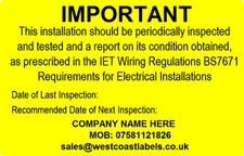 Electrical Safety Warning Labels - PERIODIC TEST INSPECTION - Personalised Free