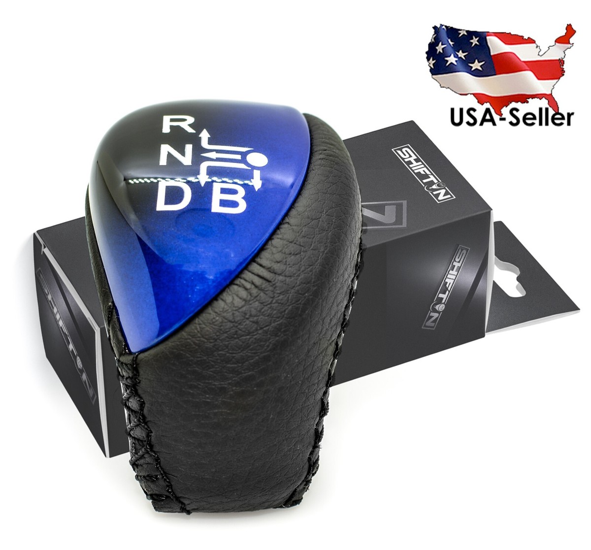 シリウス Black Leather & Blue Gear Shift Knob Shifter for Toyota