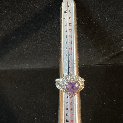 Vintage Judith Ripka Sterling Purple Amethyst Heart Ring Size 6 - Picture 9 of 9